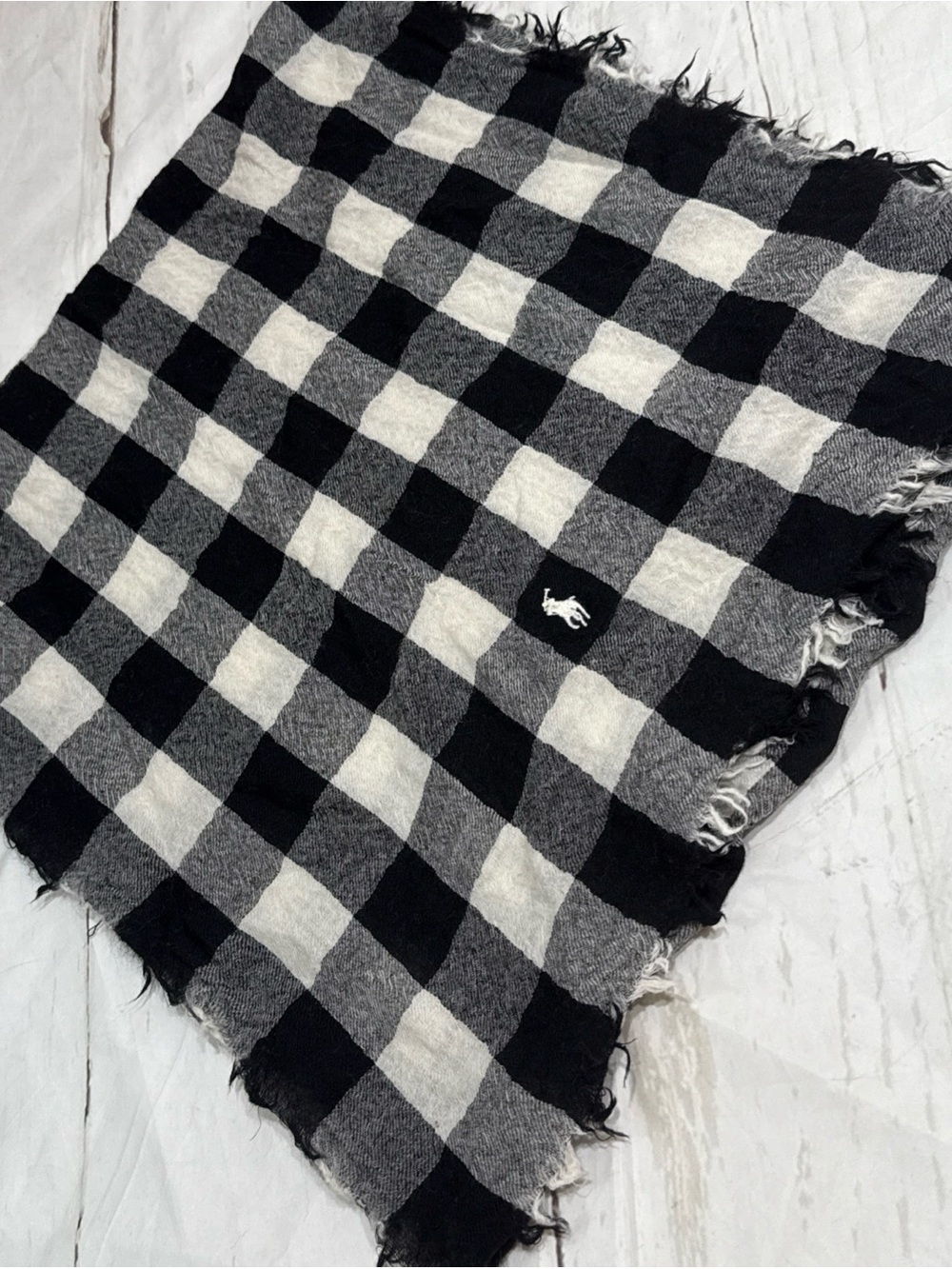 Polo RALPH LAUREN Women unisex 72" By 18" Black White Checkers 100% Wool Scarf